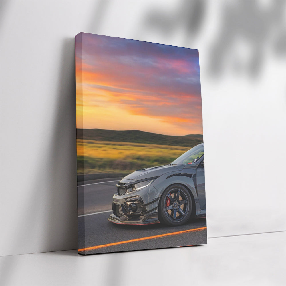 Grey Honda Civic at Sunset - Elegant Performance