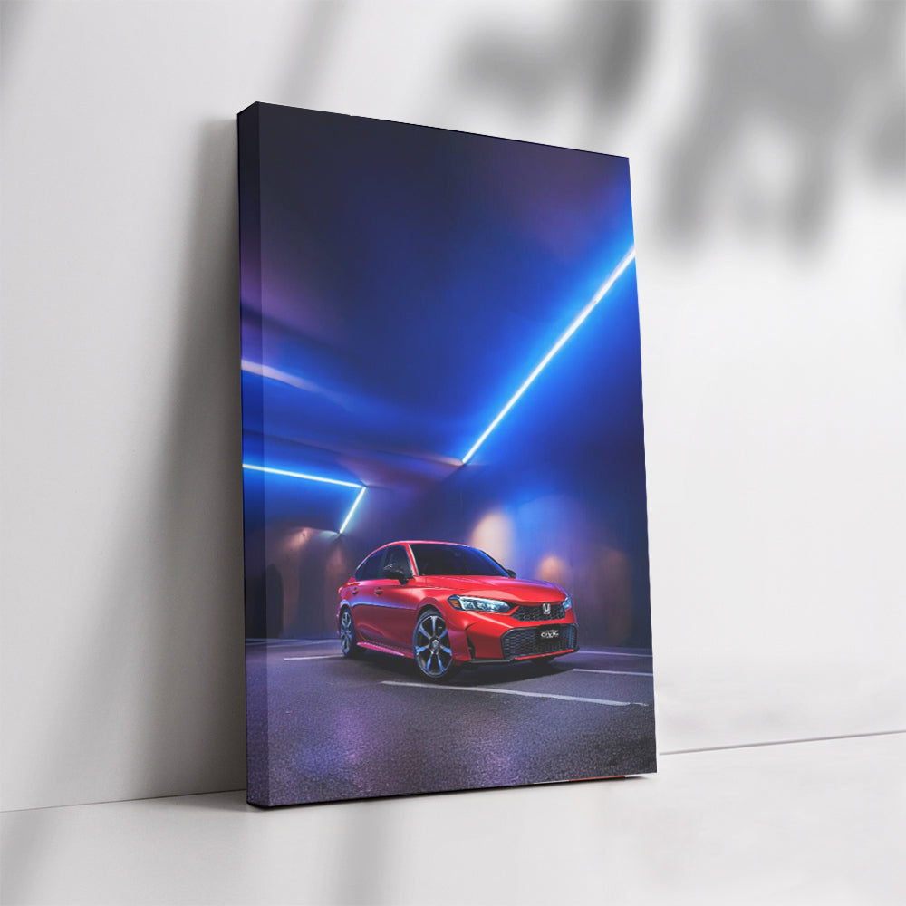 Radiant Red Honda Civic in Neon Light - Bold and Dynamic
