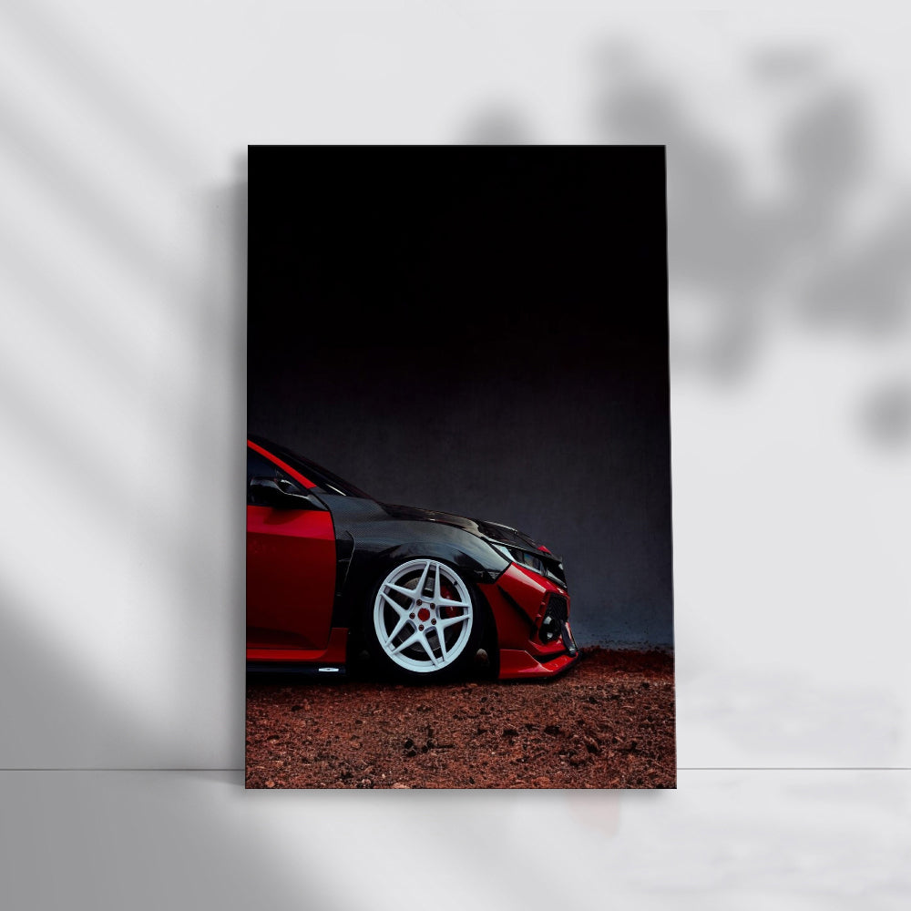 Red Honda Civic in Mountainous Terrain - Sporty and Adventurous