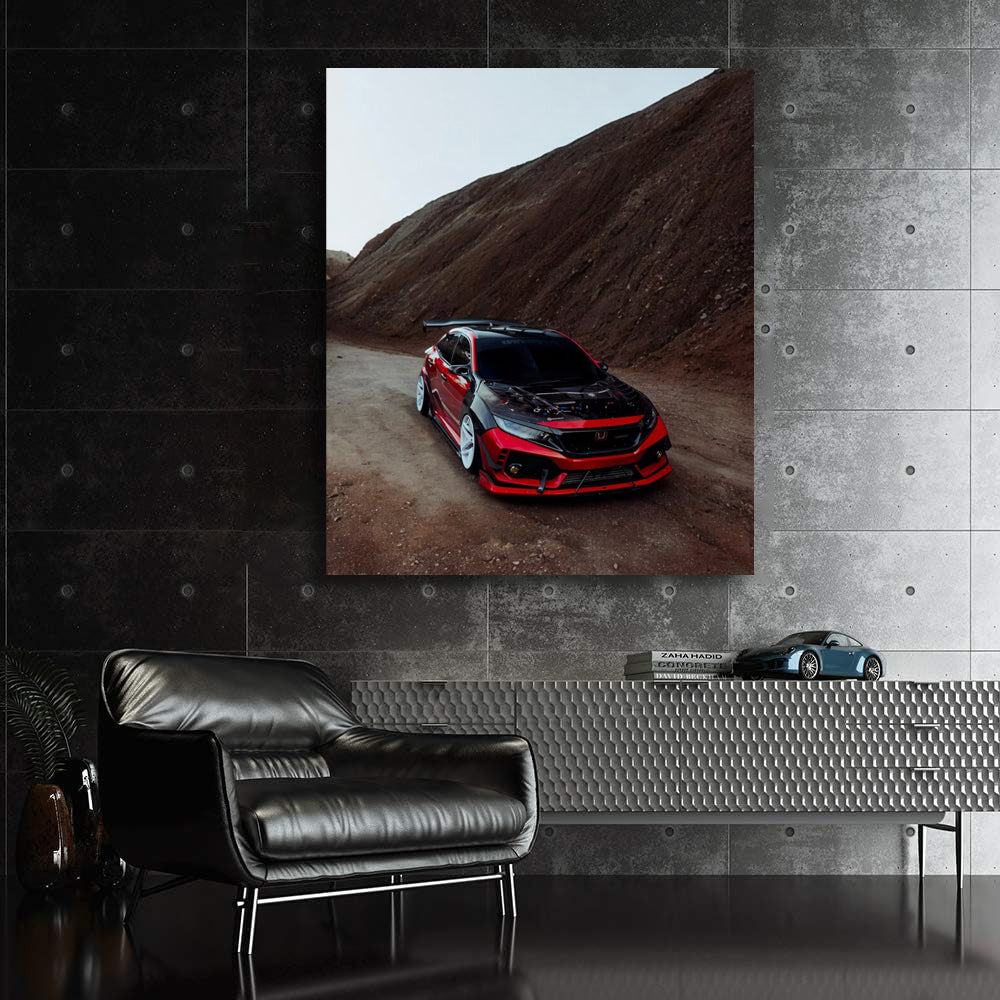 Red Honda Civic in Mountainous Terrain - Sporty and Bold