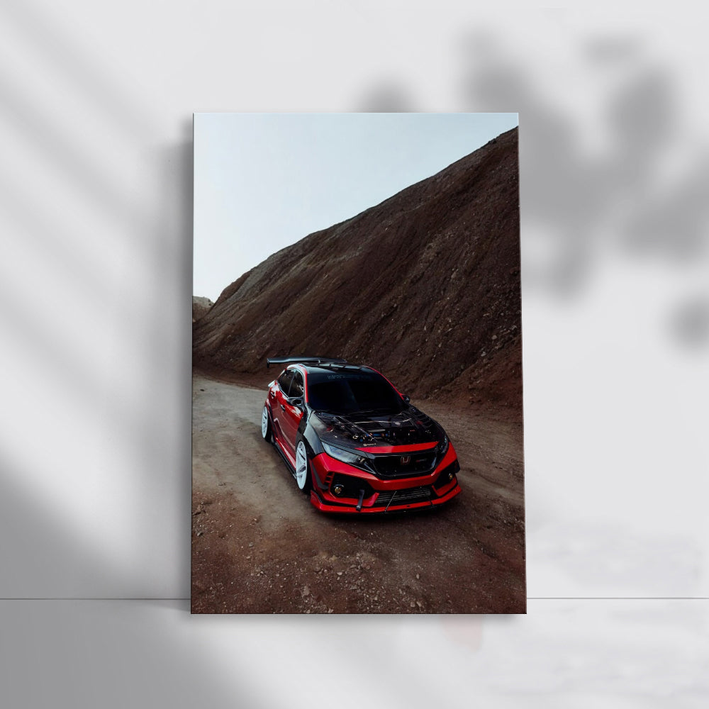 Red Honda Civic in Mountainous Terrain - Sporty and Bold