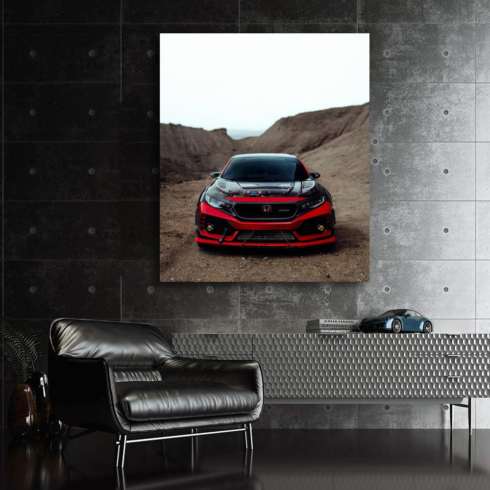 Red Honda Civic Adventure in Mountains - Sporty Elegance