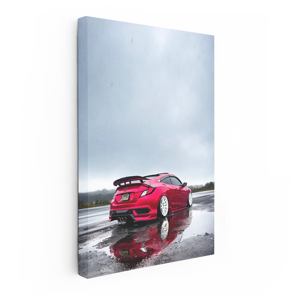 Red Honda Civic in Rain - 1: Sleek and Reliable