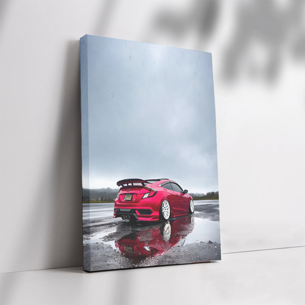Red Honda Civic in Rain - 1: Sleek and Reliable