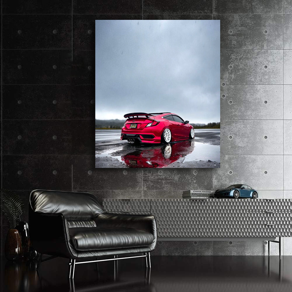 Red Honda Civic in Rain - 1: Sleek and Reliable