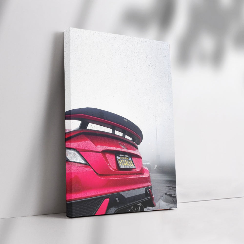 Red Honda Civic in Rain - Stylish and Dynamic Car