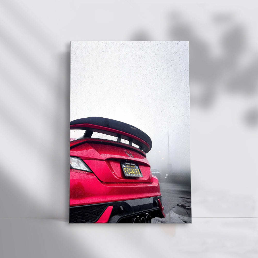 Red Honda Civic in Rain - Stylish and Dynamic Car