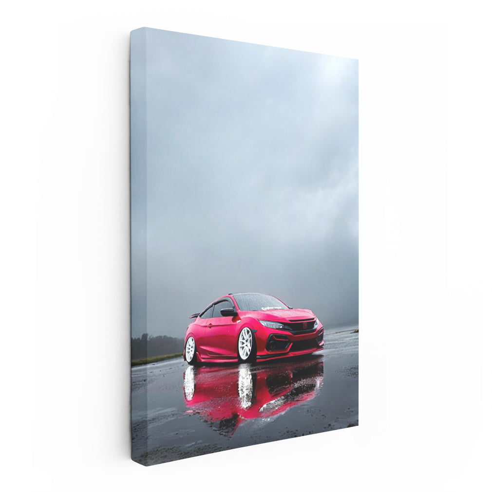 Red Honda Civic in Rain - Dynamic Elegance