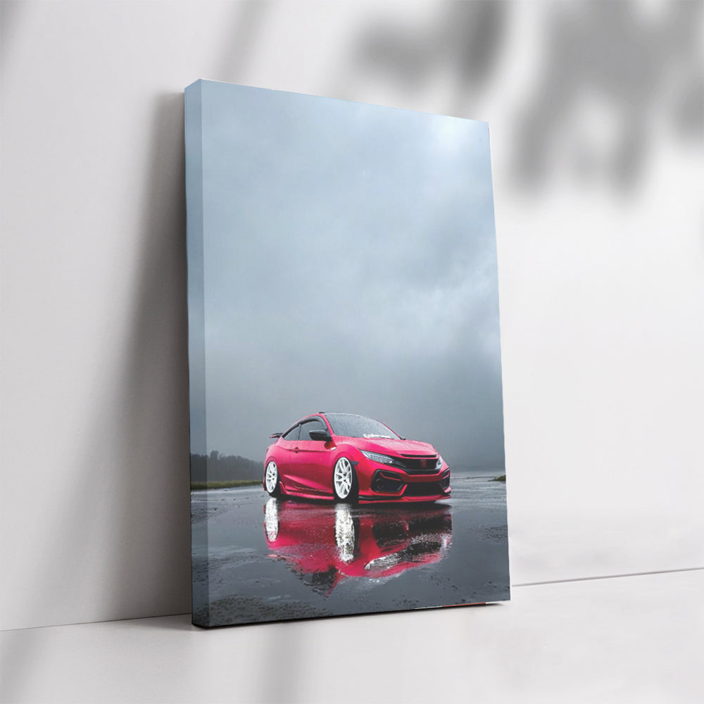 Red Honda Civic in Rain - Dynamic Elegance