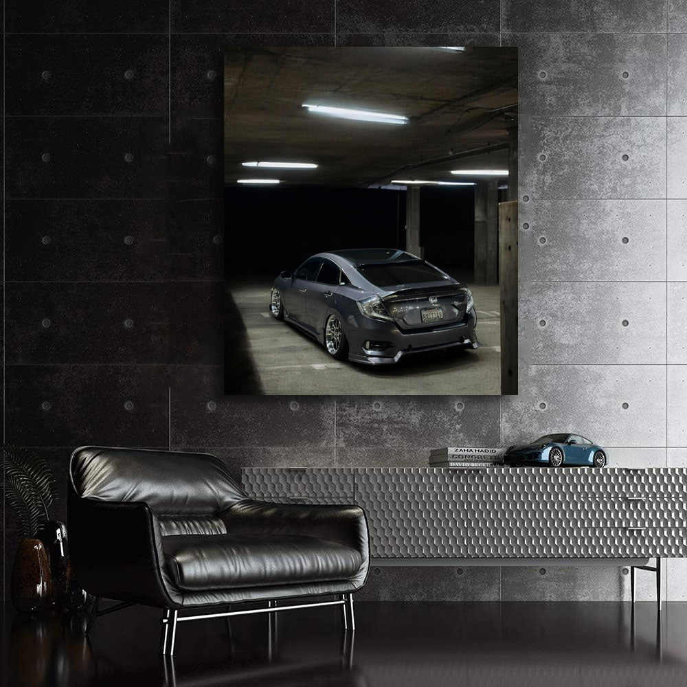 Silver Honda Civic in Parking Lot - Sleek and Stylish