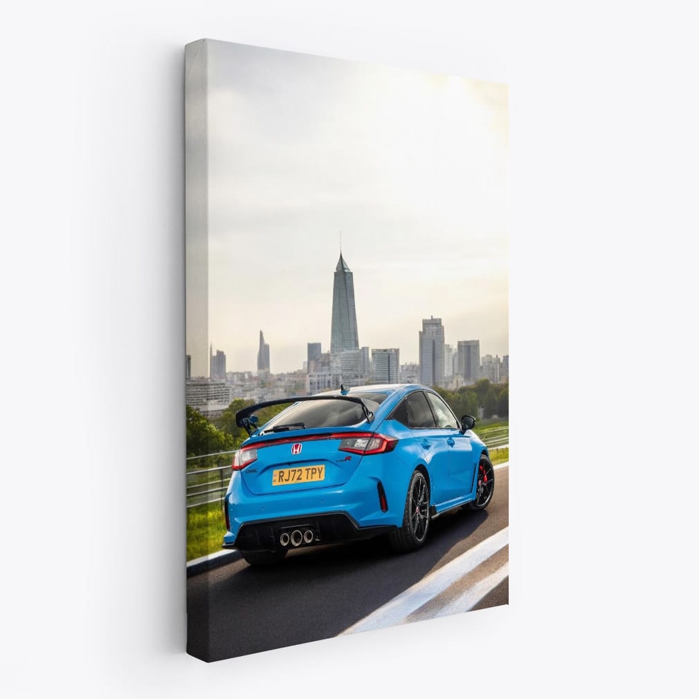 Honda Civic Type R Racing with Vibrant City Skyline - Dynamic Power