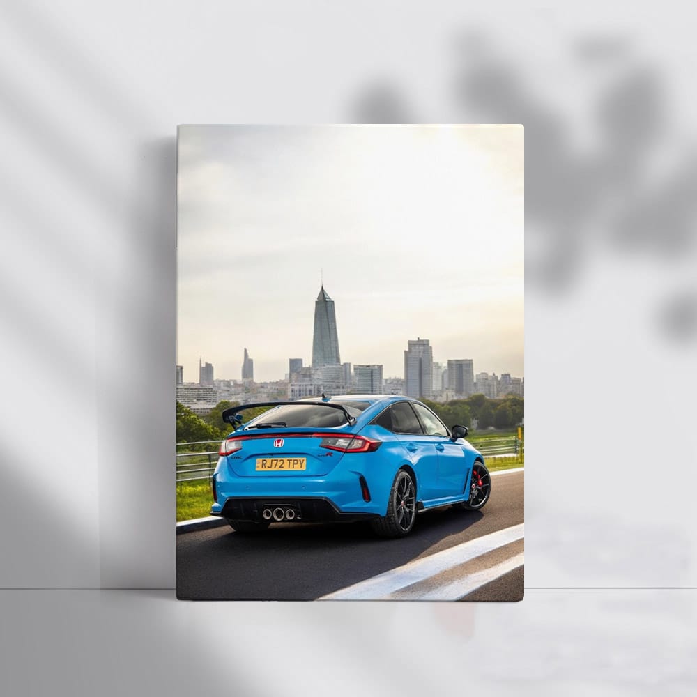 Honda Civic Type R Racing with Vibrant City Skyline - Dynamic Power