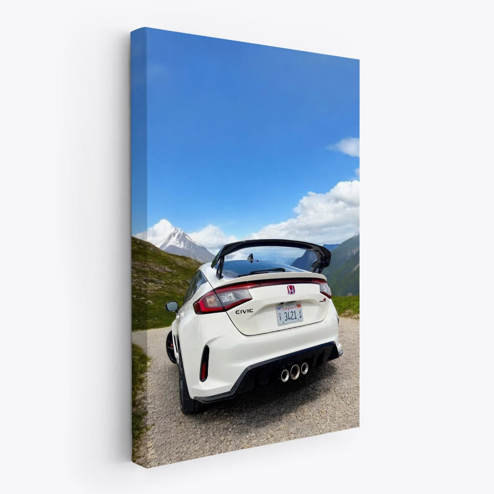 Honda Civic Type R on Gravel Road, Mountain in View - Sporty Thrill
