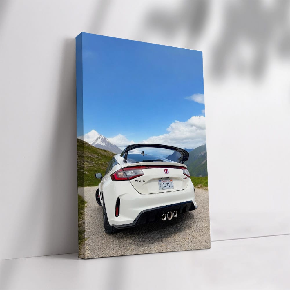 Honda Civic Type R on Gravel Road, Mountain in View - Sporty Thrill