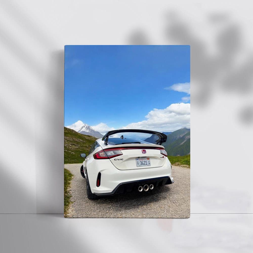 Honda Civic Type R on Gravel Road, Mountain in View - Sporty Thrill