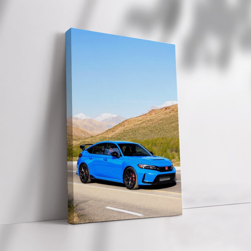 Honda Civic Type R Cruises on Sunny Highway, Mountains Behind