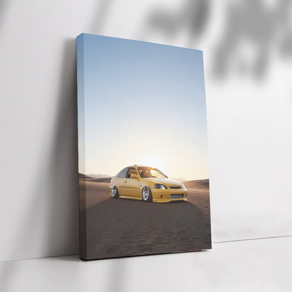 Yellow Honda Civic in Desert - Vibrant Adventure Drive