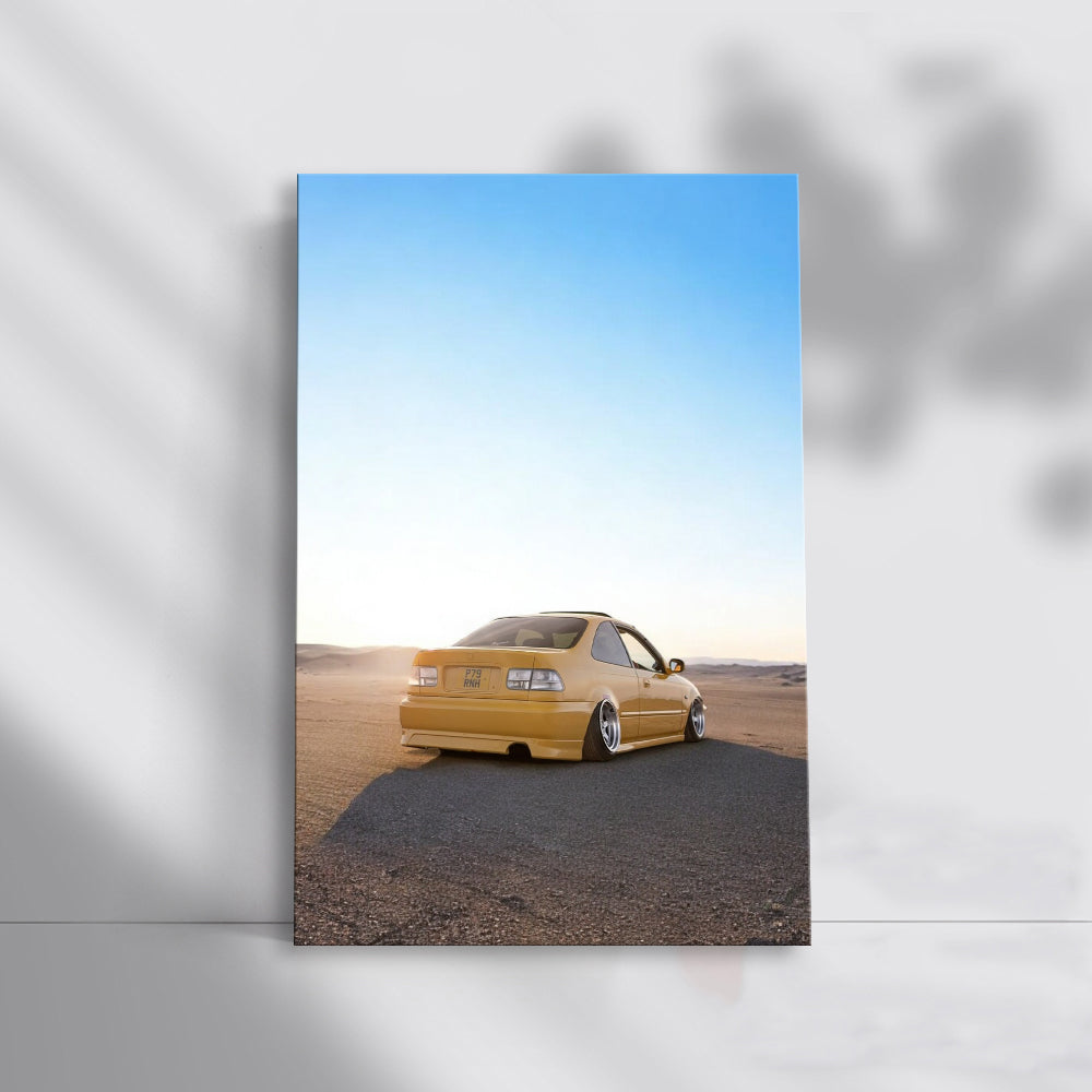 Yellow Honda Civic Driving Through Desert - Spirit of Adventure