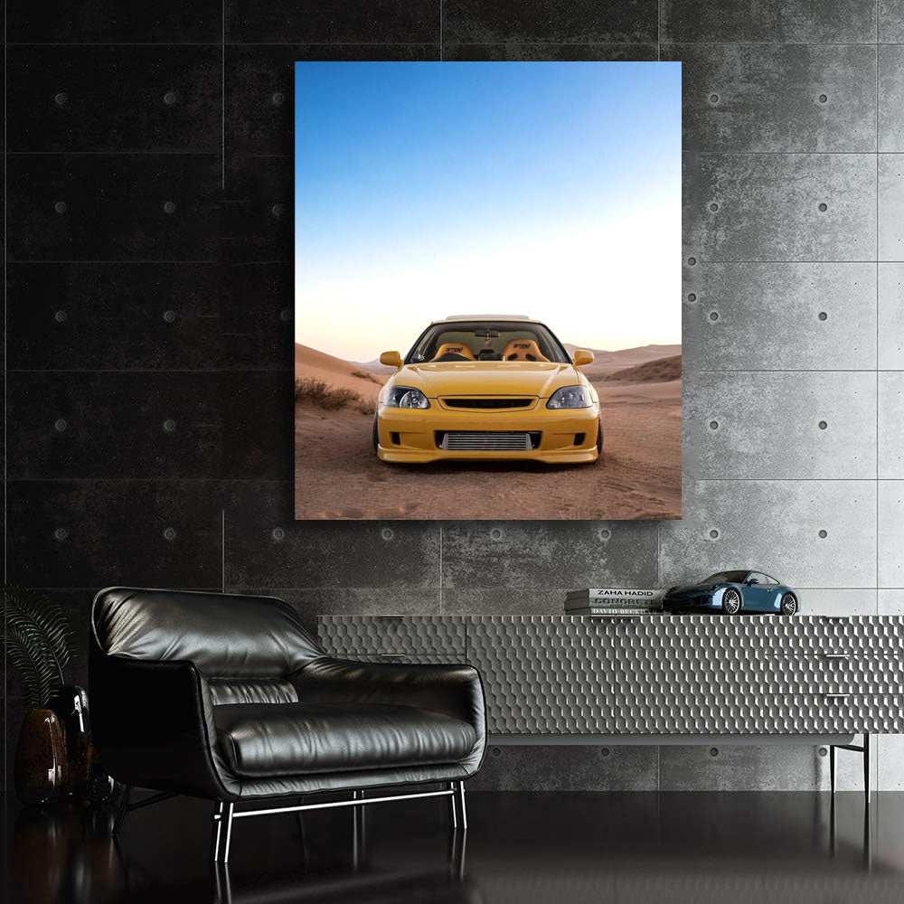 Yellow Honda Civic in Desert - Bold and Adventurous
