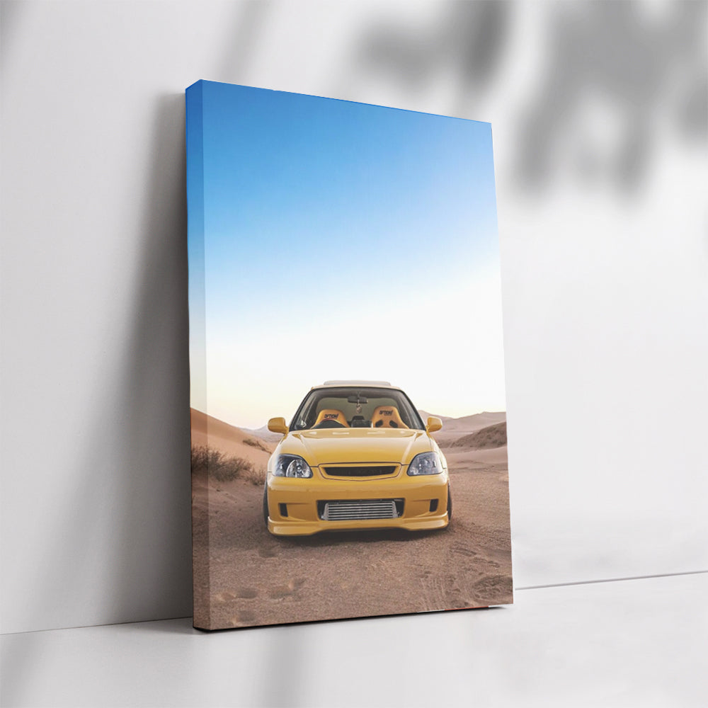 Yellow Honda Civic in Desert - Bold and Adventurous
