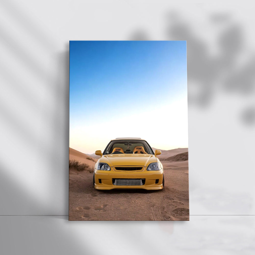 Yellow Honda Civic in Desert - Bold and Adventurous