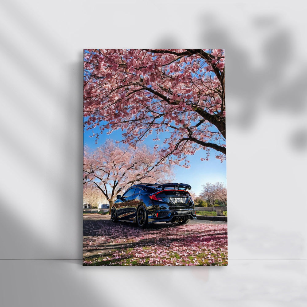 Black Honda Civic Beneath Sakura - Elegant and Stylish