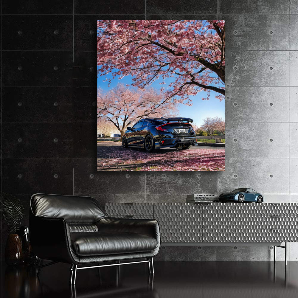 Black Honda Civic Beneath Sakura - Elegant and Stylish