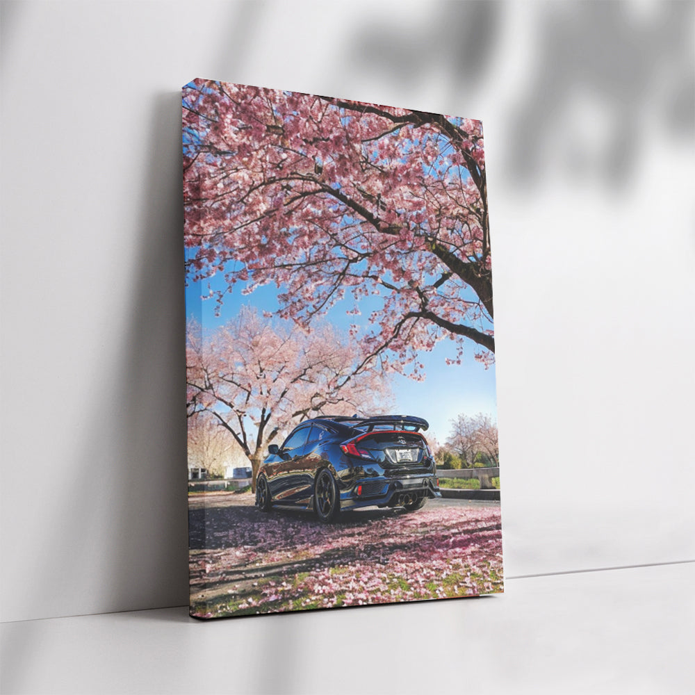 Black Honda Civic Beneath Sakura - Elegant and Stylish