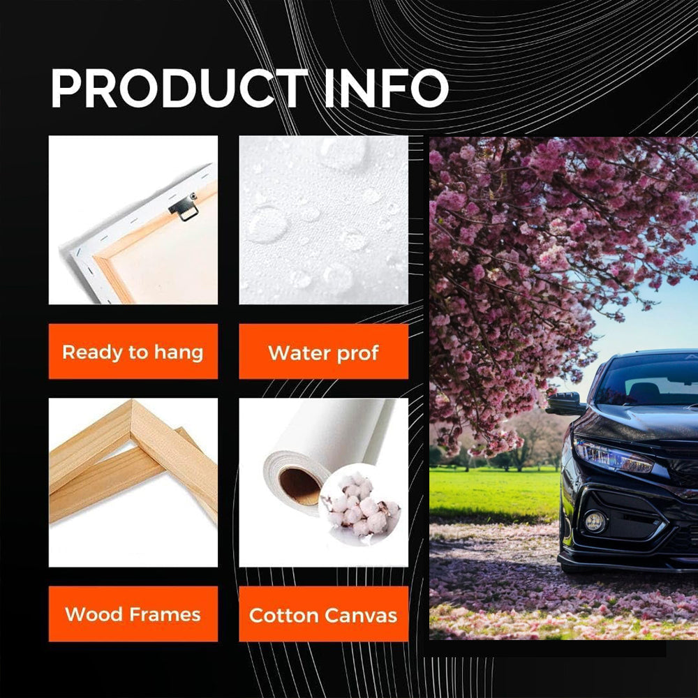 Black Honda Civic beneath Cherry Blossoms - Sleek Elegance