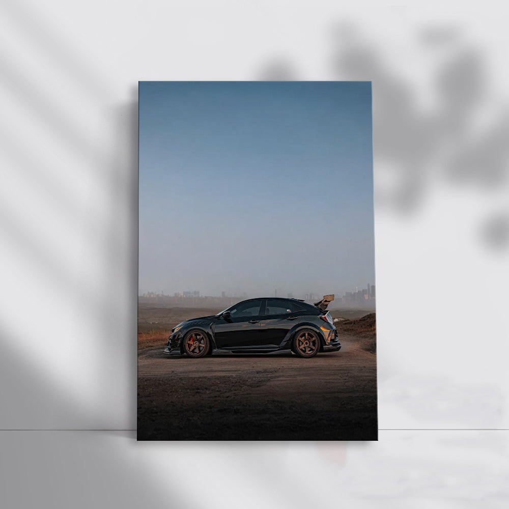 Black Honda Civic at Sunset - Urban Elegance in Motion