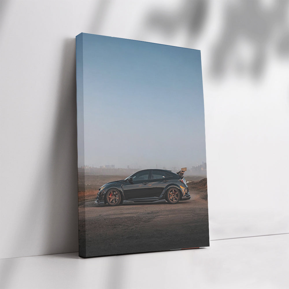 Black Honda Civic at Sunset - Urban Elegance in Motion
