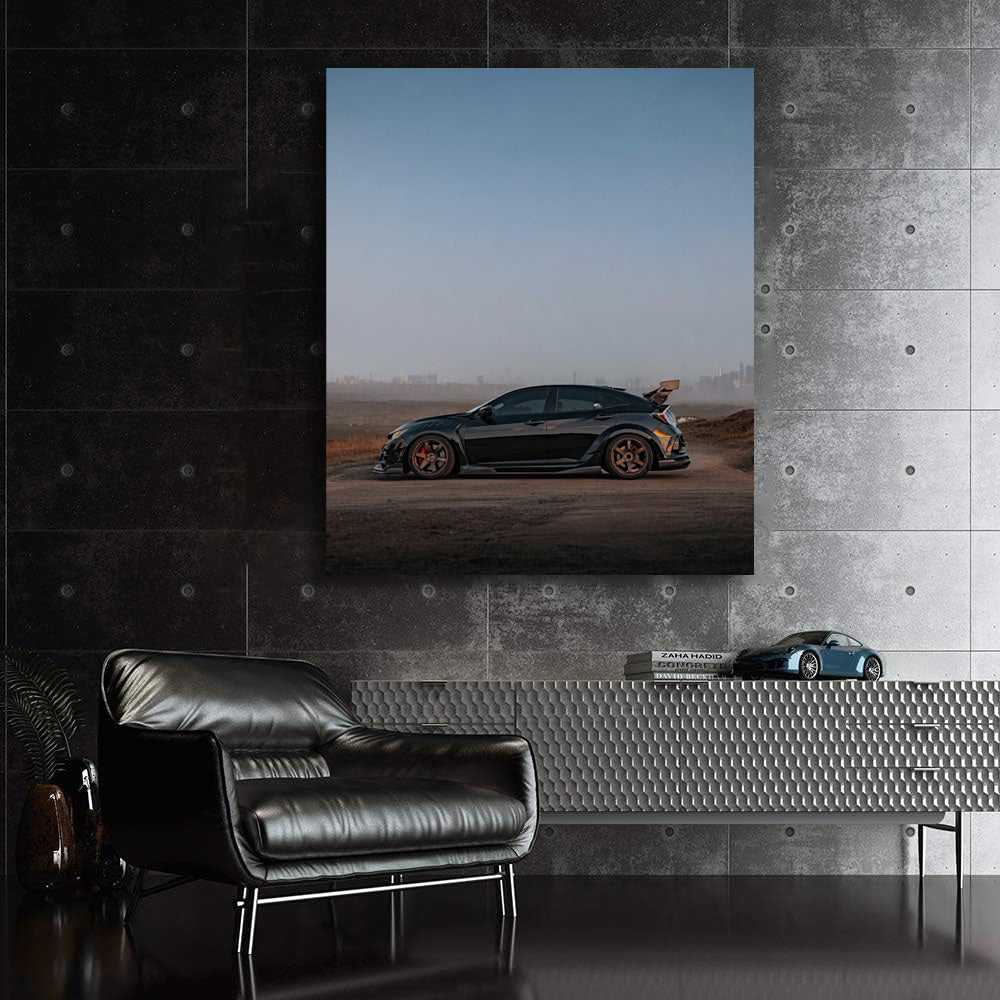 Black Honda Civic at Sunset - Urban Elegance in Motion