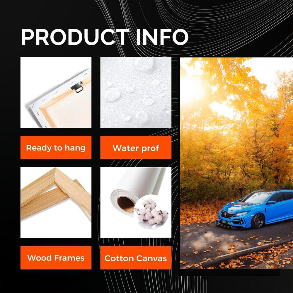 Blue Honda Civic in Autumn Woods - Compact Powerhouse