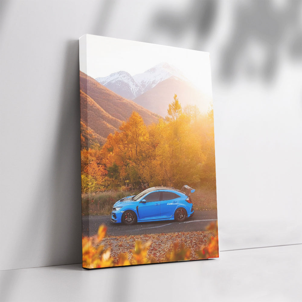 Honda Civic Blue in Autumn Woods - Reliable and Stylish