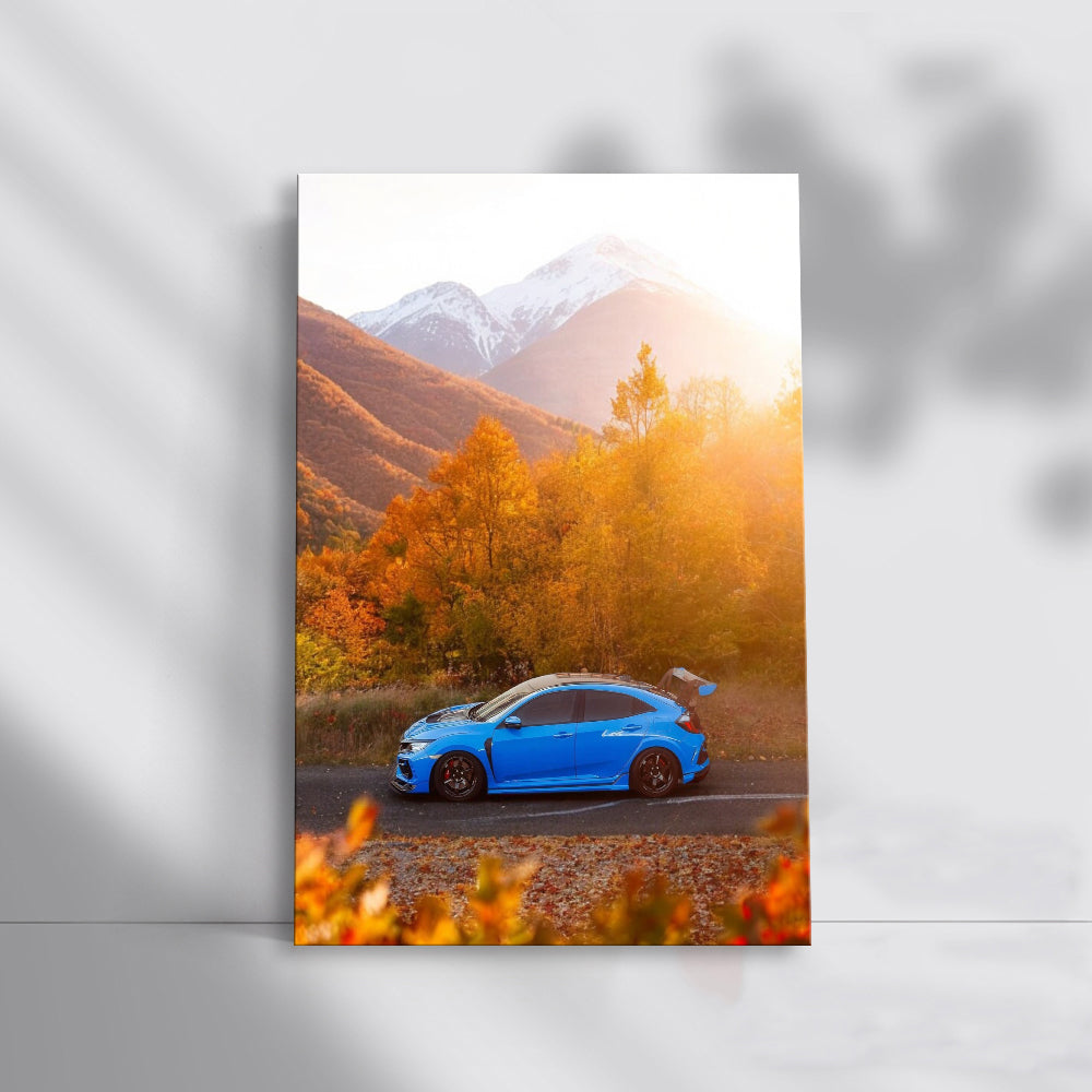 Honda Civic Blue in Autumn Woods - Reliable and Stylish