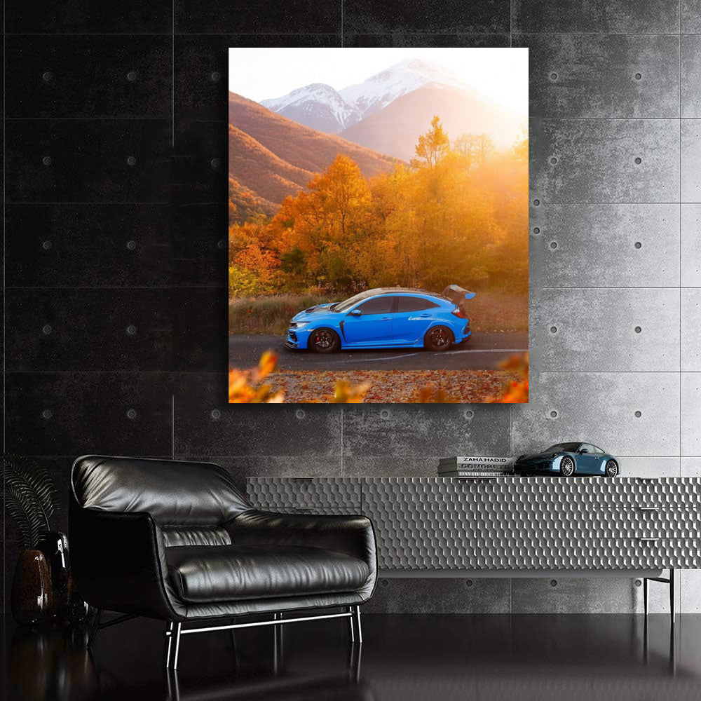 Honda Civic Blue in Autumn Woods - Reliable and Stylish