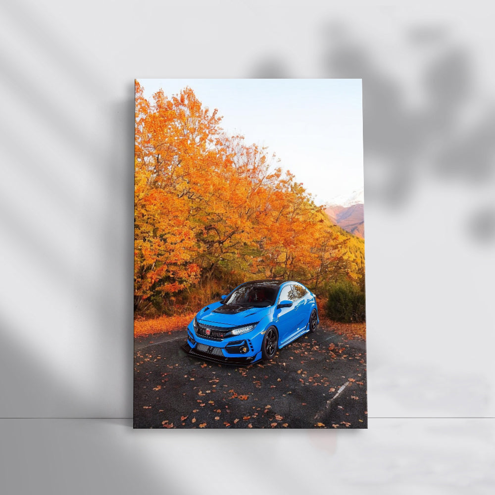 Blue Honda Civic in Autumn Forest - Stylish and Reliable
