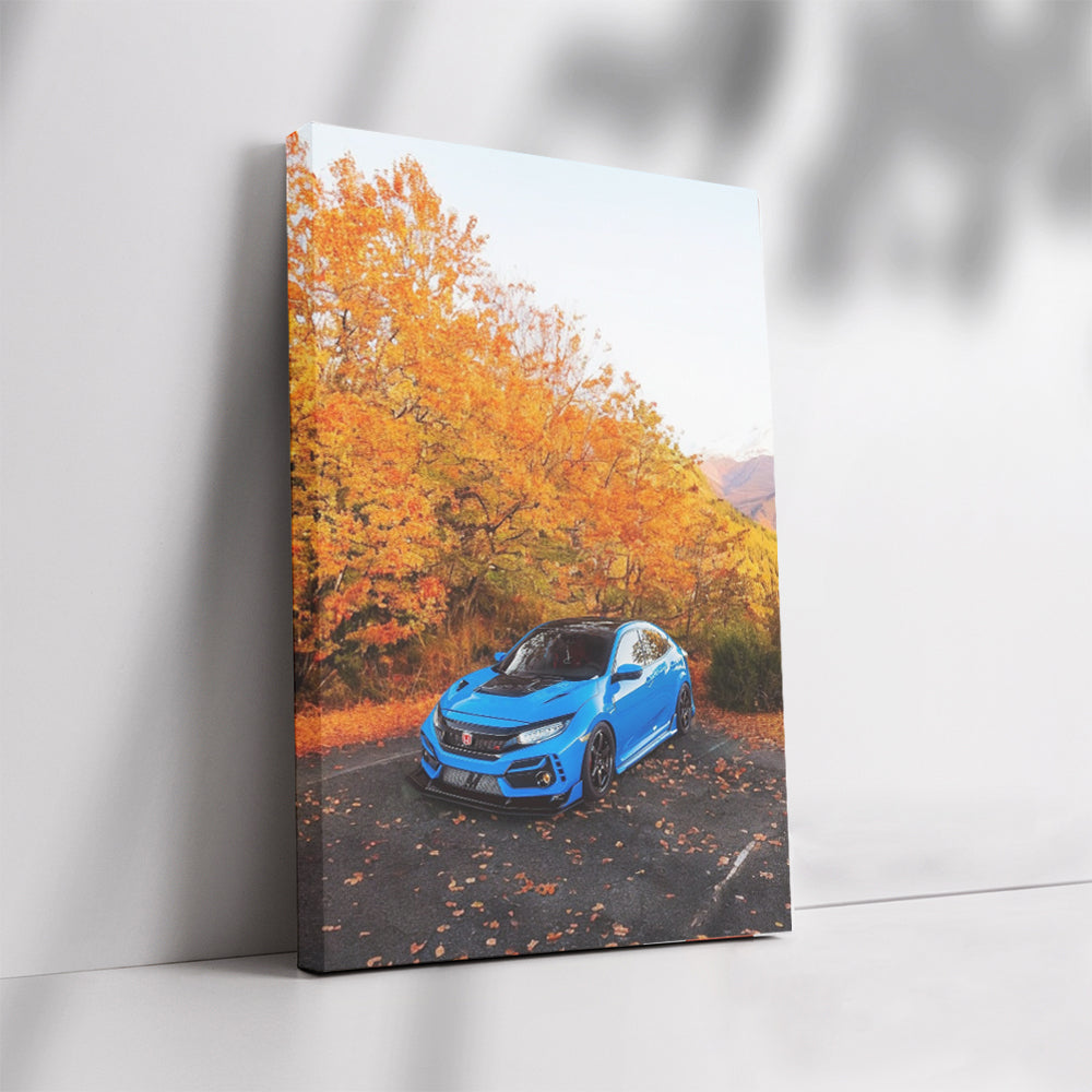 Blue Honda Civic in Autumn Forest - Stylish and Reliable