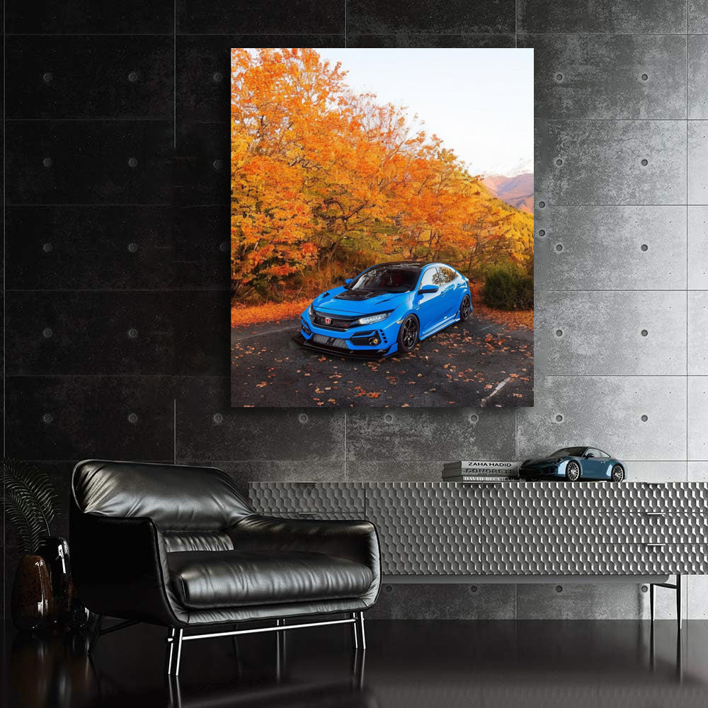 Blue Honda Civic in Autumn Forest - Stylish and Reliable