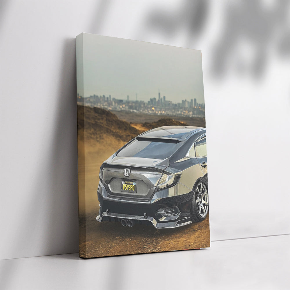 Grey Honda Civic with Urban Backdrop - Agile and Stylish