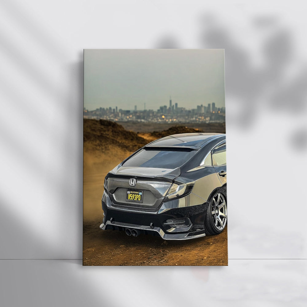 Grey Honda Civic with Urban Backdrop - Agile and Stylish