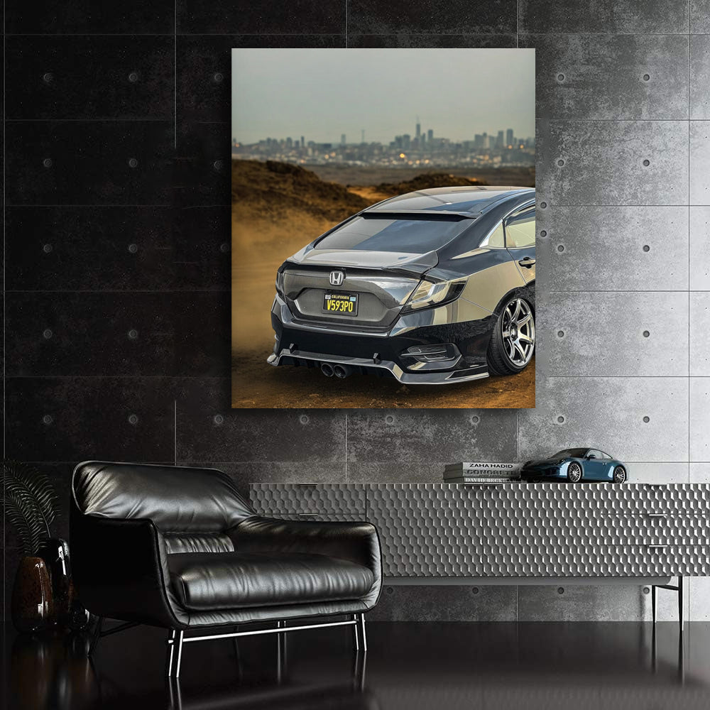 Grey Honda Civic with Urban Backdrop - Agile and Stylish