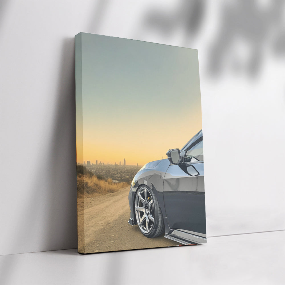 Grey Honda Civic with Cityscape Backdrop - Urban Elegance