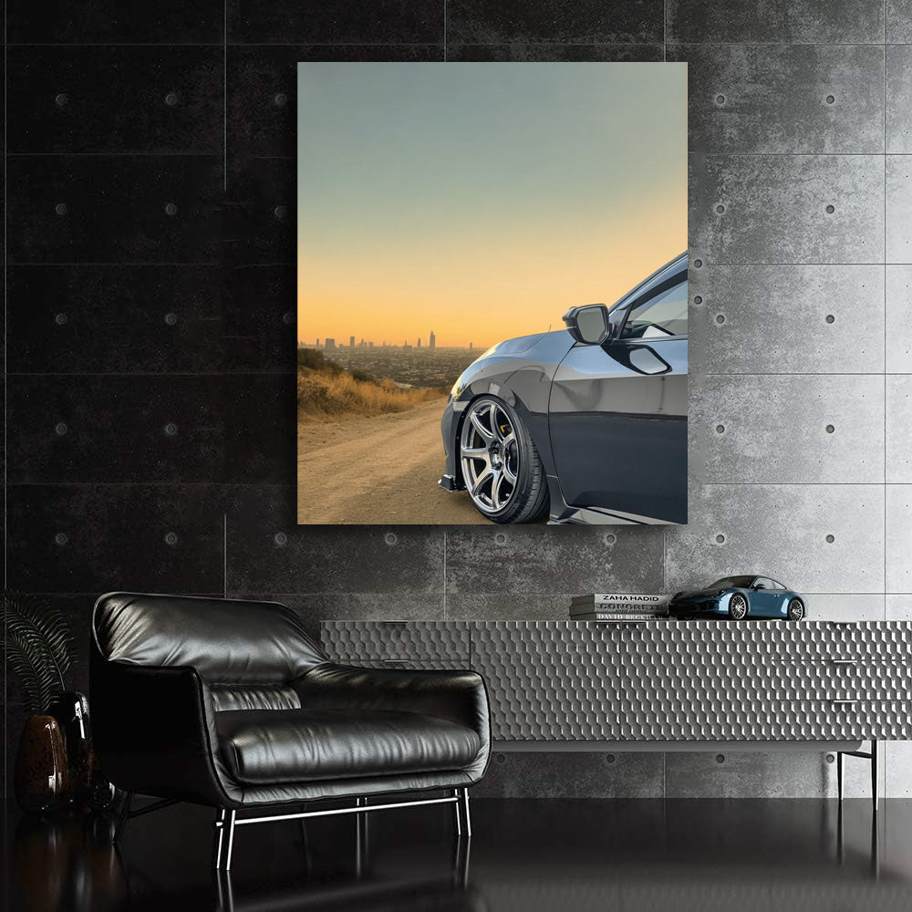 Grey Honda Civic with Cityscape Backdrop - Urban Elegance