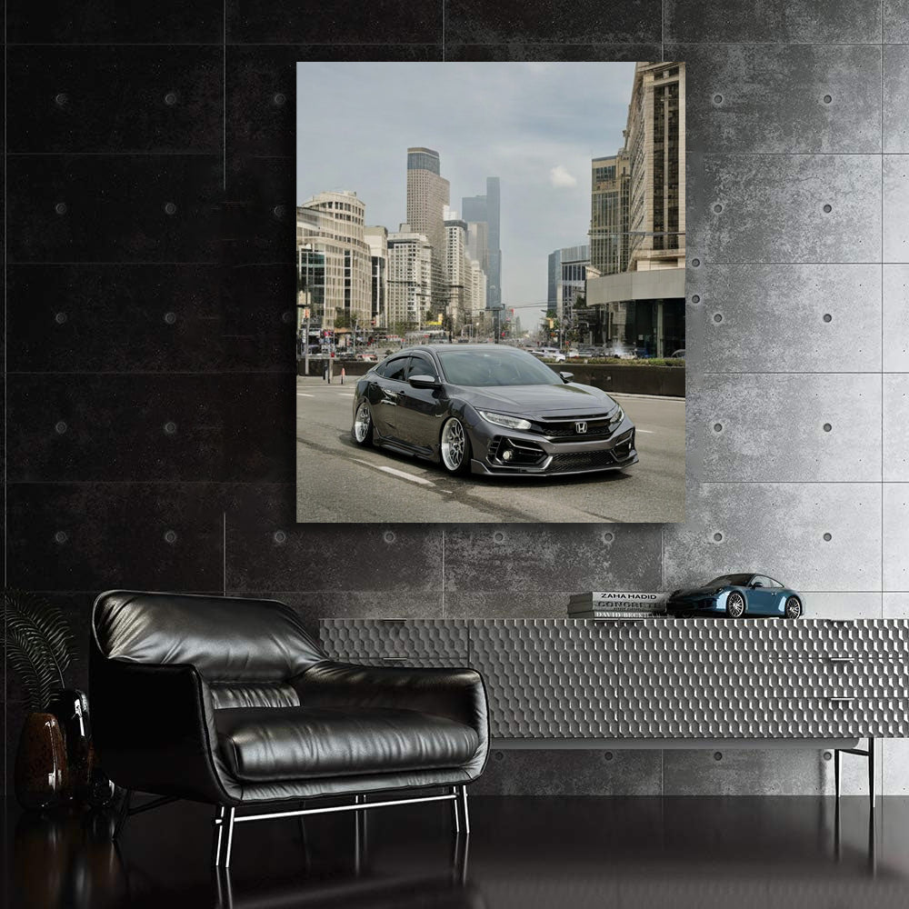 Grey Honda Civic in Urban Streets - Sleek City Cruiser
