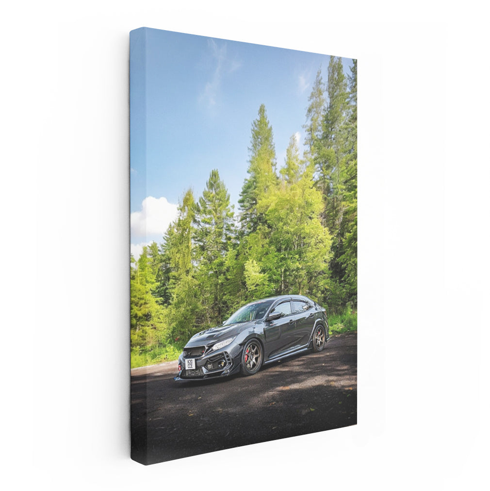 Honda Civic Amidst Forest - Sleek and Adventurous Ride
