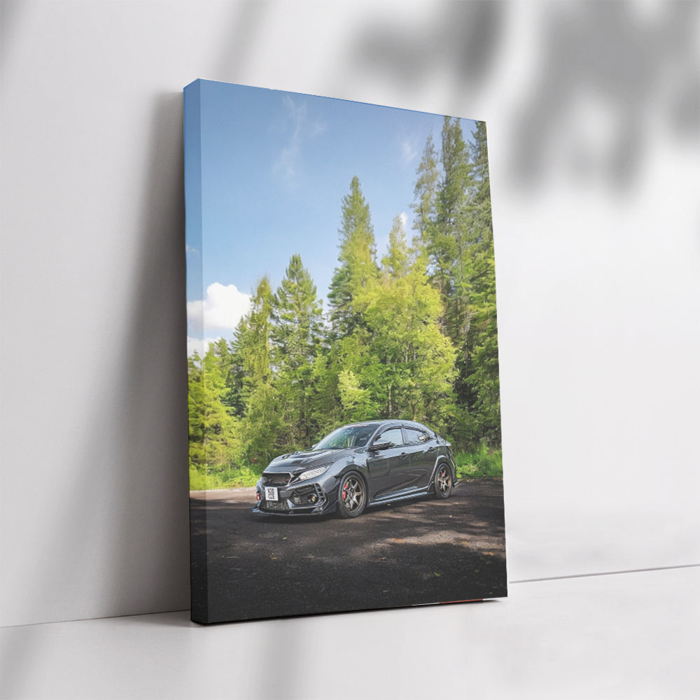 Honda Civic Amidst Forest - Sleek and Adventurous Ride