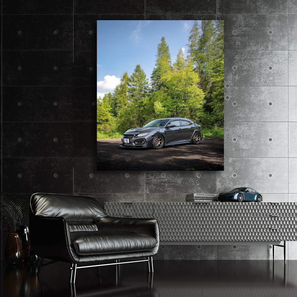 Honda Civic Amidst Forest - Sleek and Adventurous Ride