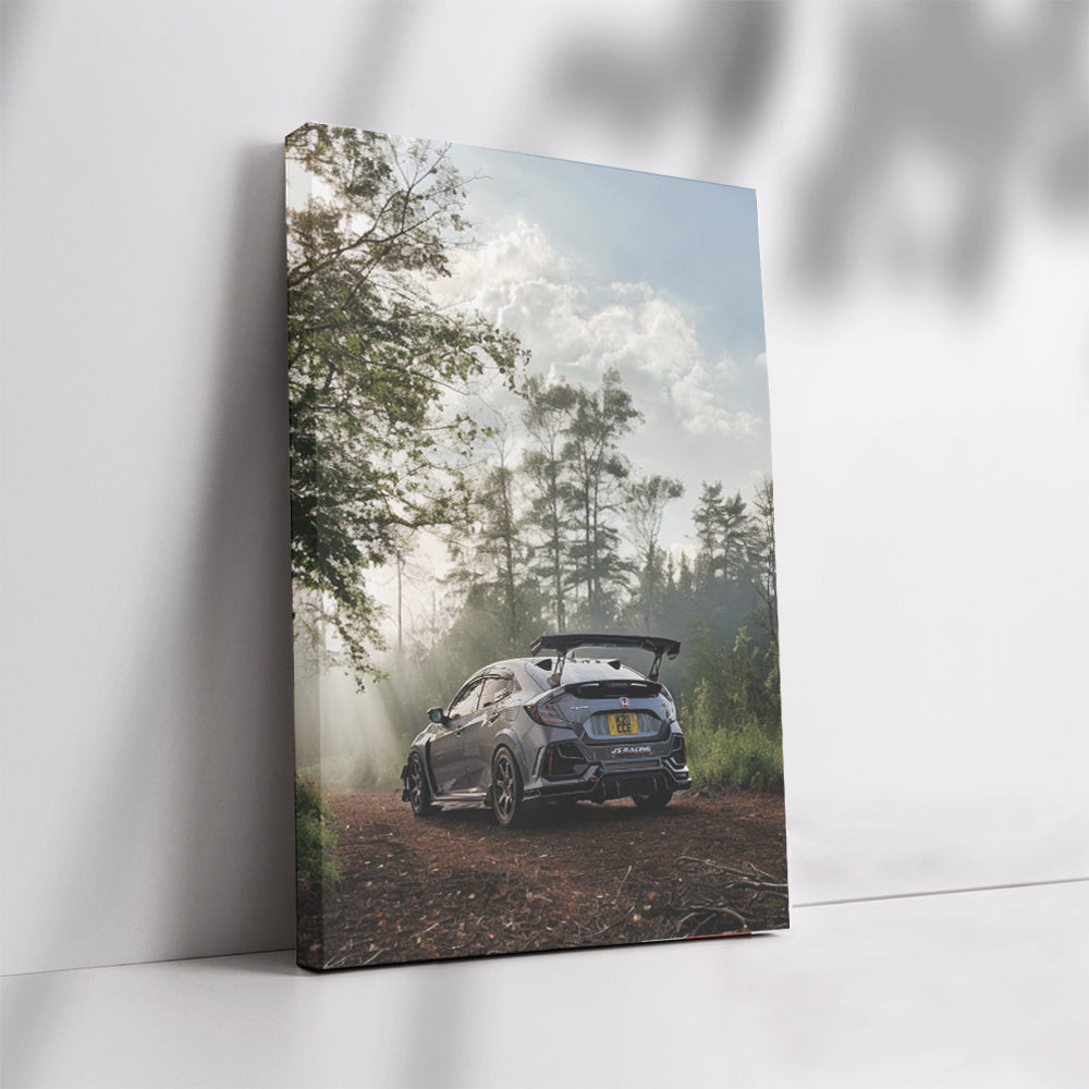Honda Civic Deep in Woods - Rugged Adventure Car