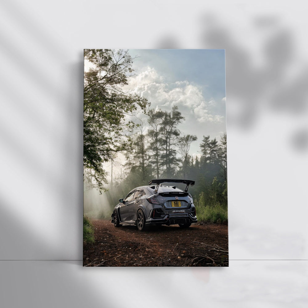 Honda Civic Deep in Woods - Rugged Adventure Car